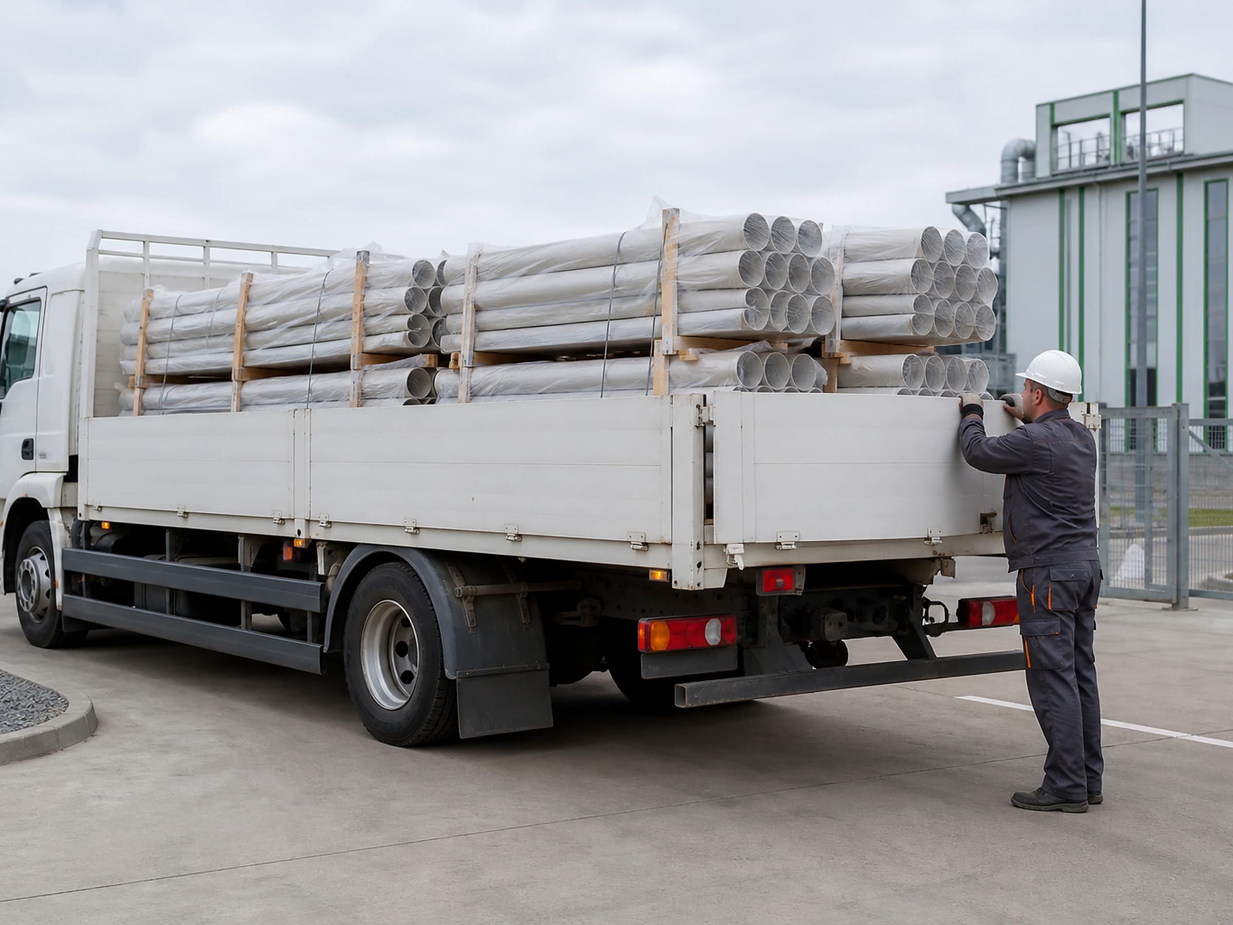 Delivery truck loaded with pipe pallets