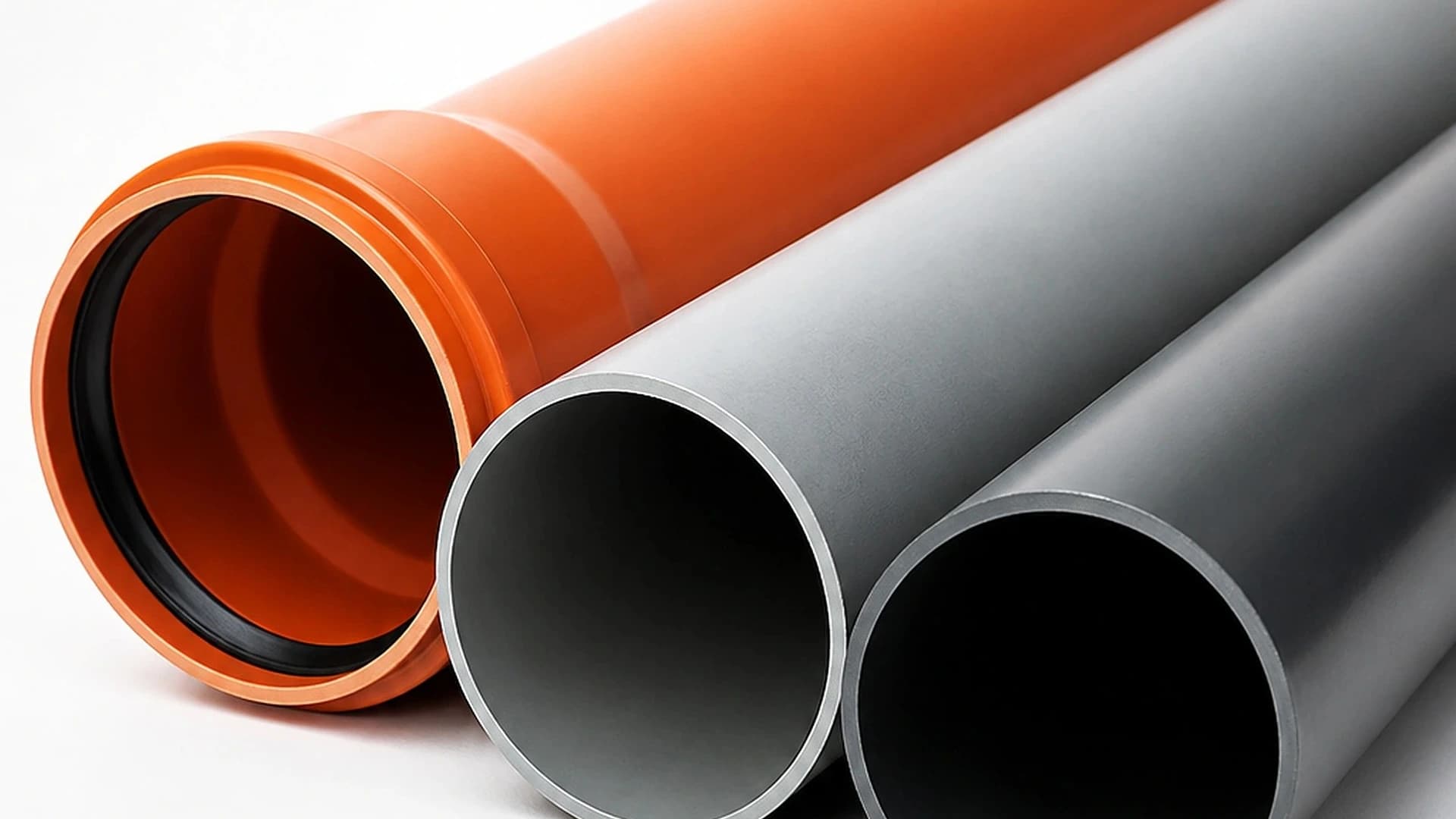 Moli uPVC pipes in orange, grey, and dark grey
